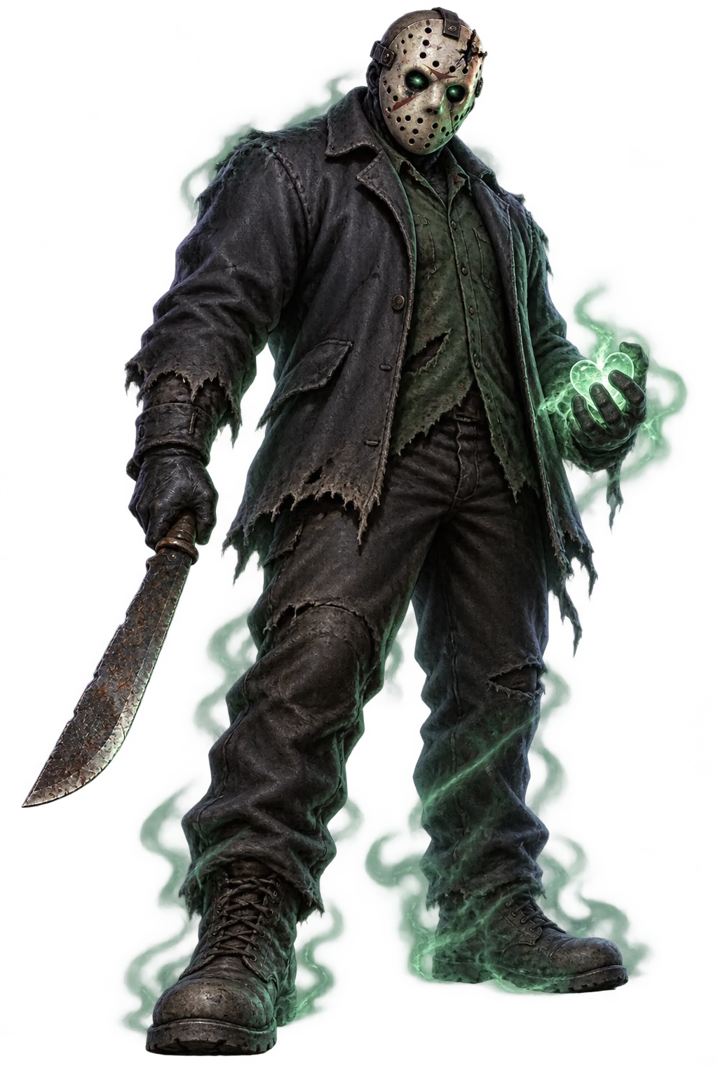 Jerry, a masked slasher holding a glowing green heart.